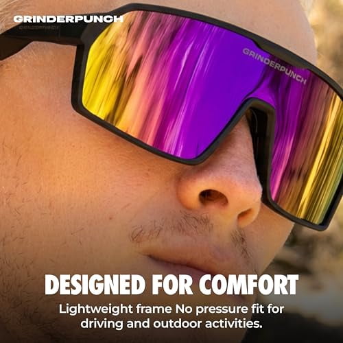 grinderPUNCH Polarized Sports Sunglasses Cycling Baseball Running Ski Softball Fishing Pickleball Glasses Men Women - Purple Vivid