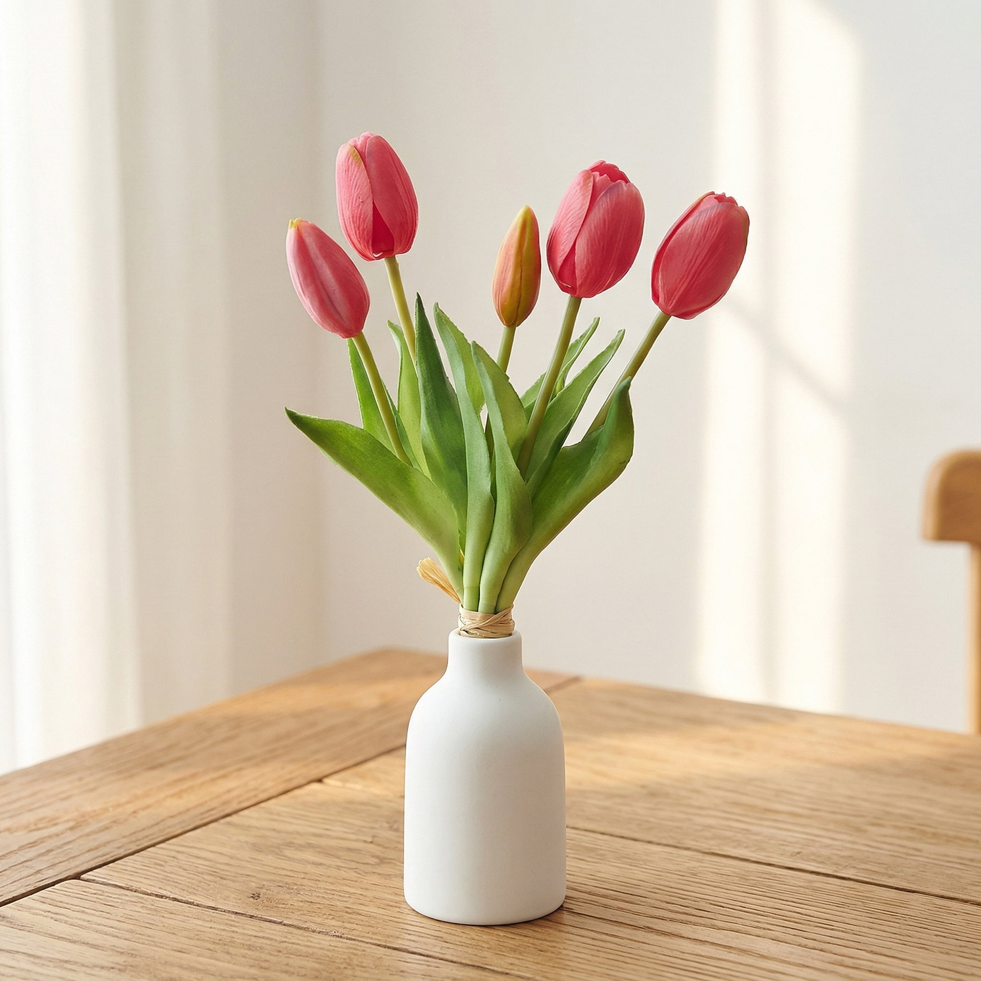 Unique Bargains Artificial Tulips Flowers 5 Pcs Silk Tulips Mini Bouquet [Rose Red] 9.8 in