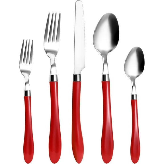 Red Silverware Set, HOFTEN 20 Piece Stainless Steel Color Handle Flatware, Retro