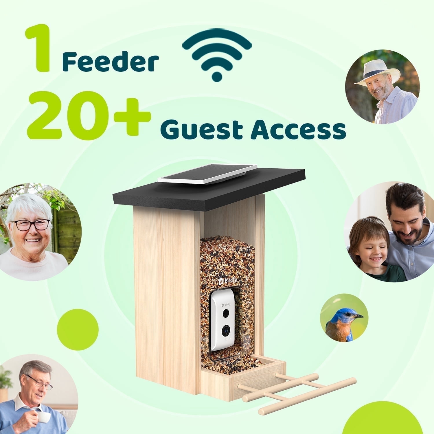 Birdfy Smart Bird Feeder with Camera, Bird Watching Camera with Solar Panel, AI Identify 6000+ Species, Eco-friendly Wooden, Ideal Gift, Ebony