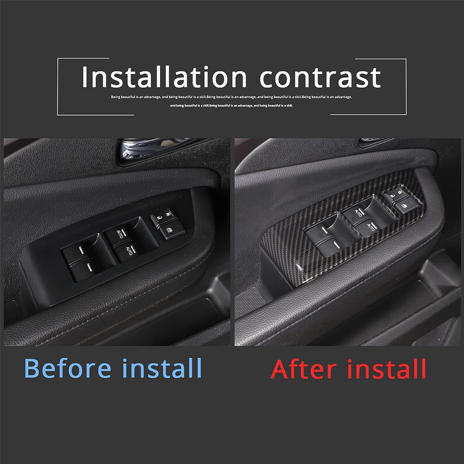 TINKI 4PCS Window Lift Switch Panel Frame Cover Trim for Honda Pilot 2016-2022/ Passport 2019-2023, ABS Material Car Door Window Glasses Lifter Button Decoration Accessories