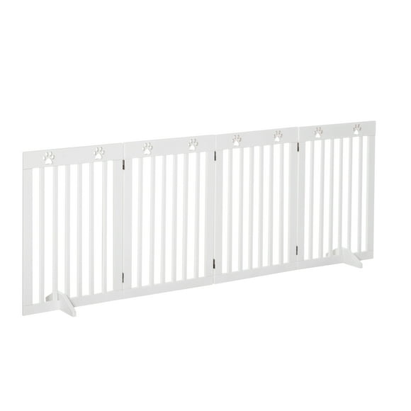 PawHut 80" Extra Wide Freestanding Pet Gate Dog Barrier Folding Safety Fence with 4 Panel Support Feet for Doorway Stairs White