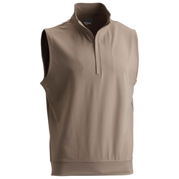 Tgw Mens Solid Midweight 1/4 Zip Golf Vest for Golfing Tan L