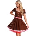 thumbnail image 3 of Hansber Short Puff Sleeve Gingerbread Man Dress for Women Holiday Party Tutu Dress Dancewear Brown S, 3 of 7
