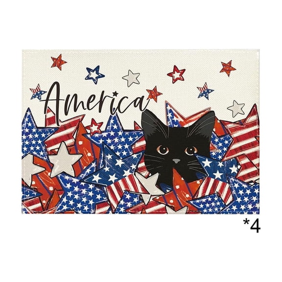 DefiDgd 4pcs 18x12inch Patriotic American Flag Linen Placemats,Double Sided Washbale Reusable Table Mats for Independence Day Anniversary Party Dinner Tabletop Home Decoration(G)