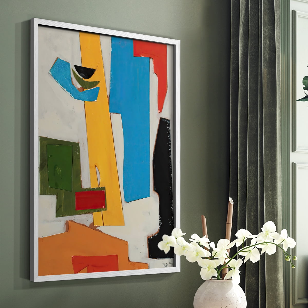 Andalusian Village Framed Print in White Solid Wood Framed Print No Nail Hanging