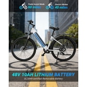 DYU C7L Electric Bike for Adults, 26 Peak 1000W Motor Ebike, 48V 10.4Ah Removable Battery, 45 Miles Max 20MPH, 7 Speed Electric Bicycle UL2849, White
