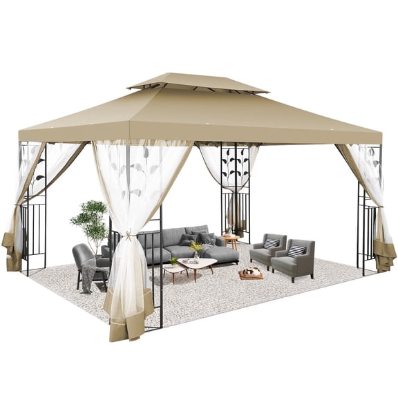SANOPY 10' x 13' Outdoor Gazebo Canopy with 4 Detachable Mosquito Nets, UV and Rainproof Gazebo Patio Easy to Assemble with Double Eaves, Top Drainage Hole Design, Suit for Terrace, Lawn, Garden