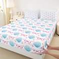 thumbnail image 3 of Manfei Ocean Cartoon Shell Fitted Sheet Full,Pink Bowknot Bed Set,3pcs,1 Fitted Sheet and 2 Pillowcases, 3 of 6