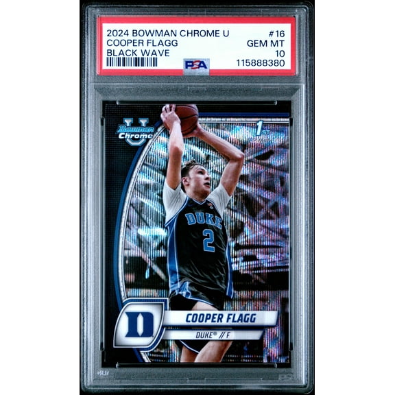 Graded 2024 Topps Bowman Chrome U Cooper Flagg #16 Black Wave Rookie RC Basketball Card PSA 10 Gem Mint