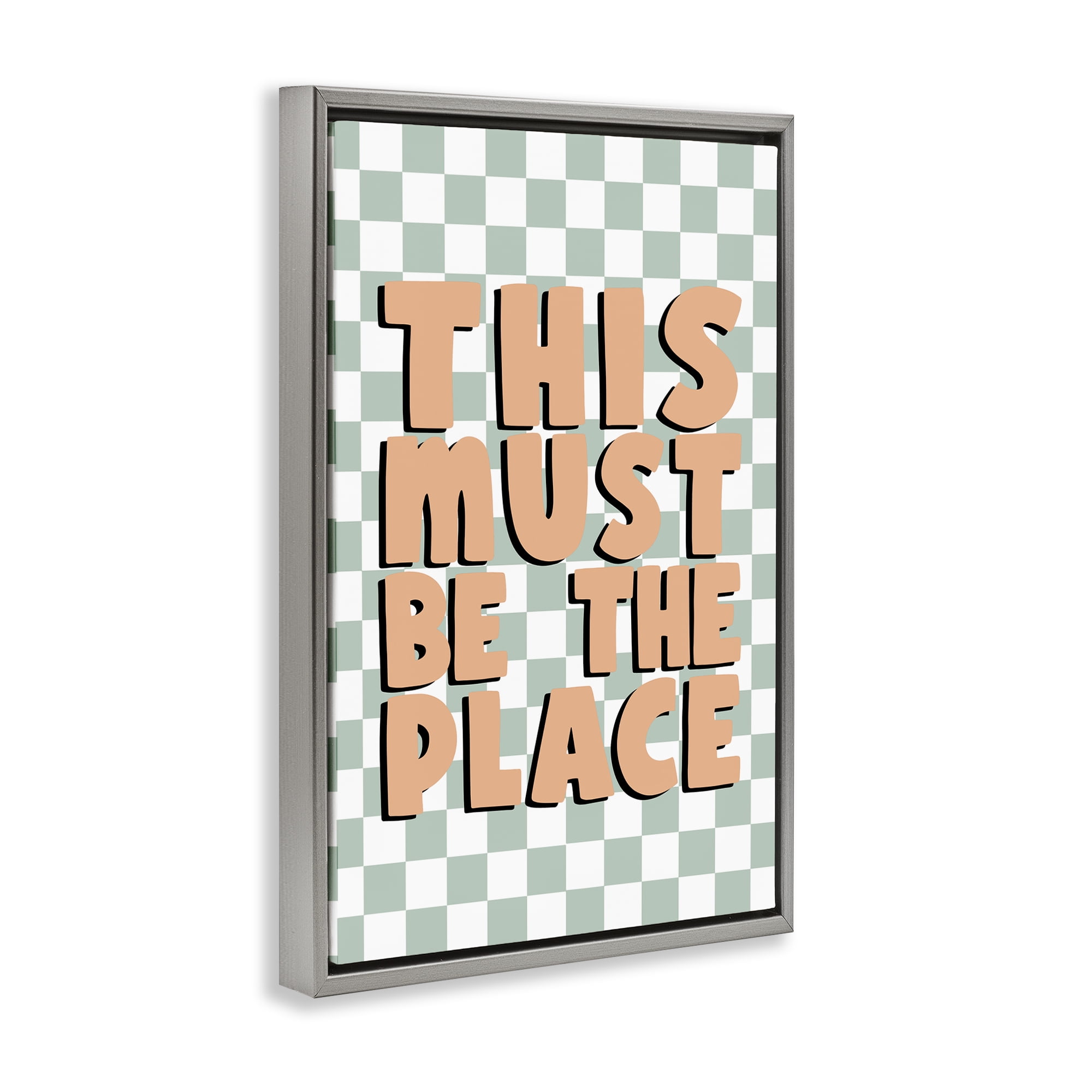 Stupell Industries Retro Must Be The Place Text & Numbers Painting Gray Floater Framed Canvas Art Print Wall Art, 17 x 25