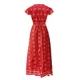 thumbnail image 5 of snowsong Robes Décontractées pour Femmes Robes d'Été Décontractées Col en V Imprimé Floral Taille Haute Ceinture Manches Courtes Ourlet Fendu Robe d'Automne Robe Femme Rouge Pastèque TTG, 5 of 5