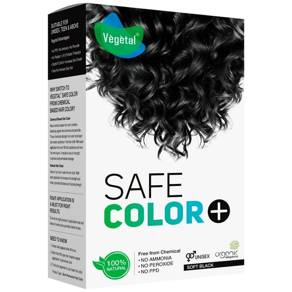 Vegetal Safe Hair Color -Soft Black 50gm - Certified Organic Chemical and Allergy Free Bio Natural Hair Color with No Ammonia Formula for Men & Women