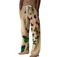 thumbnail image 2 of Cotton Linen Pants for Men 2026 Spring Summer Casual Elastic Waist Straight Leg Butterfly Print Beach Pants with Pockets, 2 of 5