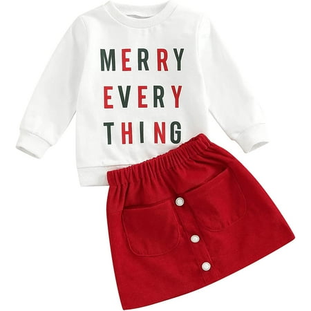 

PIKADINGNIS Toddler Baby Girl Christmas Outfit Letter Print Long Sleeve Sweatshirt Tops Mini Skirt Set 2PCS Fall Winter Clothes
