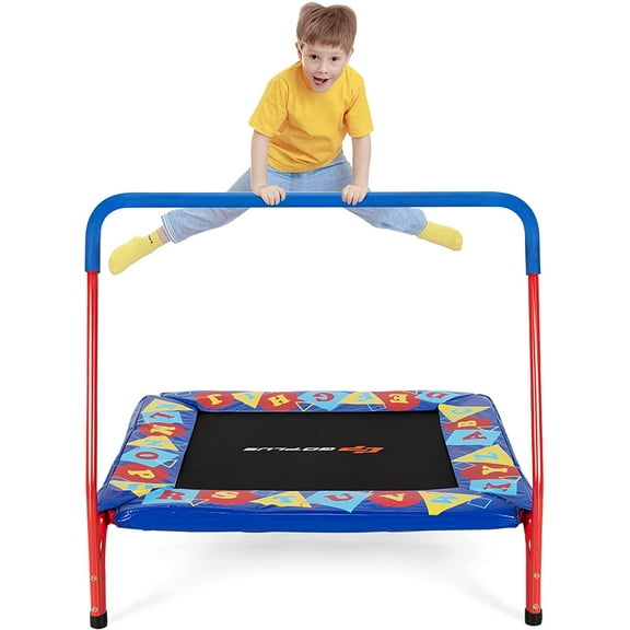 Goplus 36” Square Toddler Trampoline, 330LBS Load Mini Kids Trampoline W/Foam Covered Handle & Safety Padded Cover, Indoor Outdoor Fitness Rebounder with Quick Installation