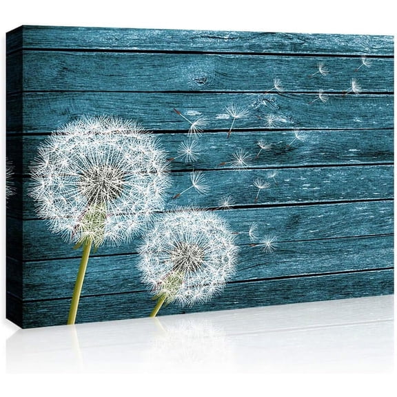 Dandelion Wall Art Wall Decor Green Plant Wall Art for Living Room Blue Floral Picture on Wood Background Canvas Prints Artwork for Home Decor 12x16 Inch Wood Grain Watercolor Painting Ready to Hang