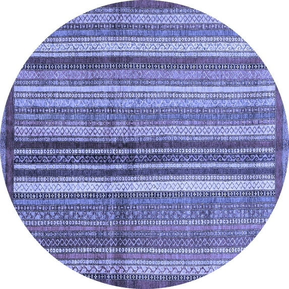 Ahgly Company Machine Washable Indoor Round Abstract Blue Modern Area Rugs, 6' Round