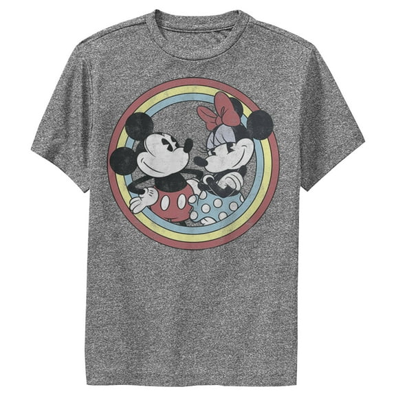 Boy's Mickey & Friends Mickey and Minnie Retro Circle Performance Graphic Tee Charcoal Heather Small