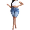 thumbnail image 6 of Gocolloa Women's Plus Size High Waisted Stretchy Jean Shorts 10" Inseam Raw Hem Denim Bermuda Shorts Royal Blue 16W, 6 of 6