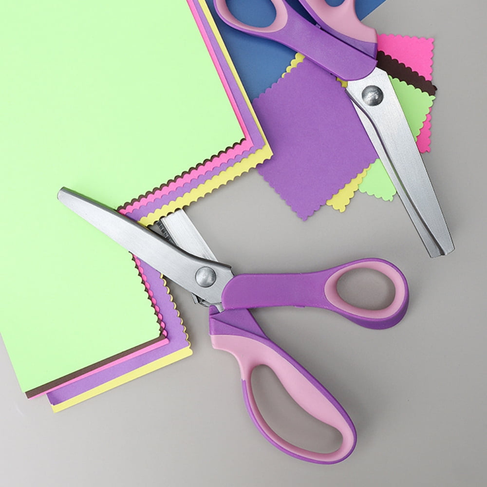 Pinking Crafting Scissors Heavy Duty – 9.2 Inch Purple Pink Craft Scissors  Decorative Edge Scissors with Comfort Grips Handles Zig Zags Cute Scissors