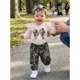 thumbnail image 3 of RUINIXCW Baby Girl Fall Outfits Bow Print Long Sleeve Romper Camouflage Pants and Bow Headband 3 Piece Set, 3 of 7