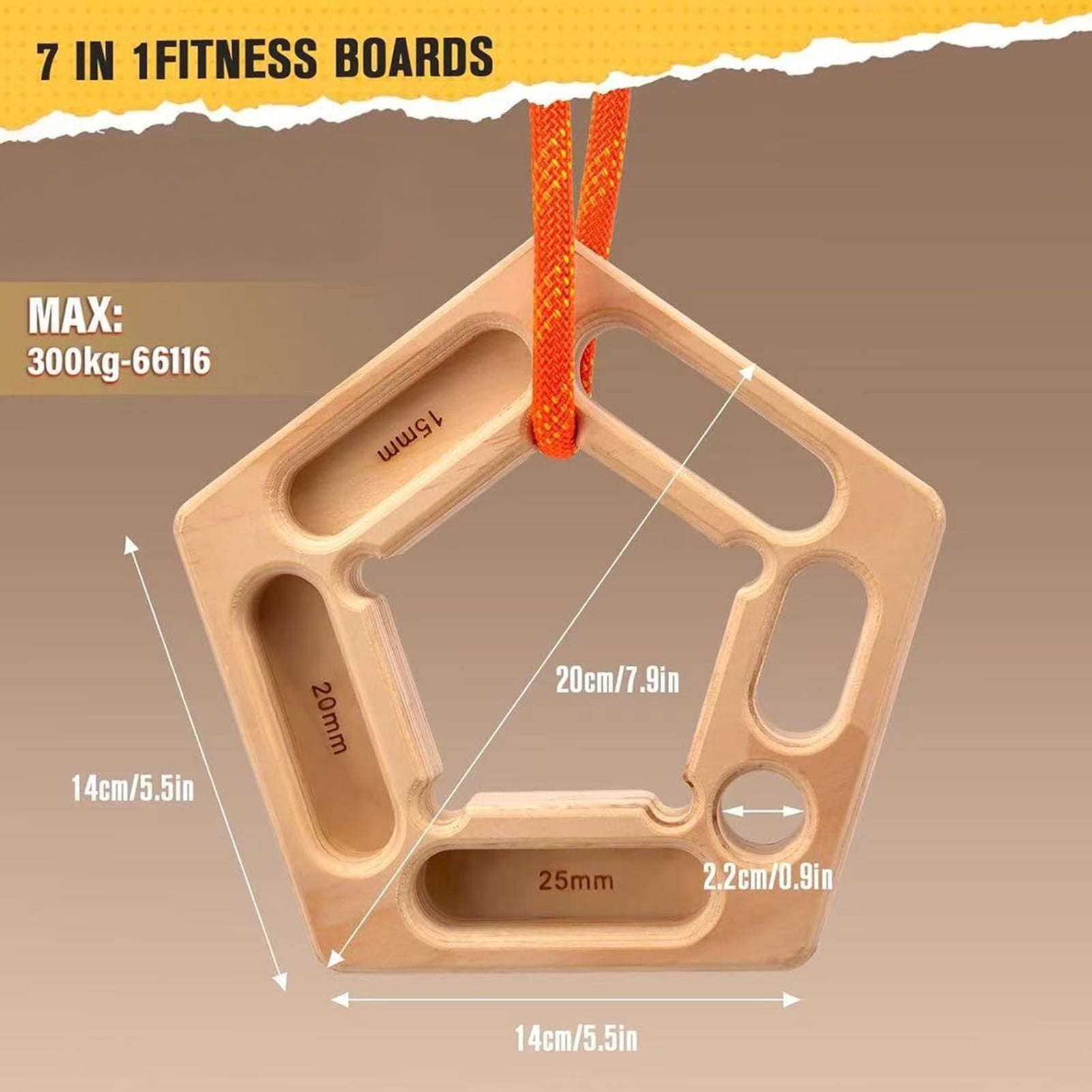 YIFAEUX Rock Climbing Wooden Hangboard Climbers Hand Grip Strength Trainer Finger Forearm Strengthener Portable Pentagon Pull-Up Training Hanging Fingerboard