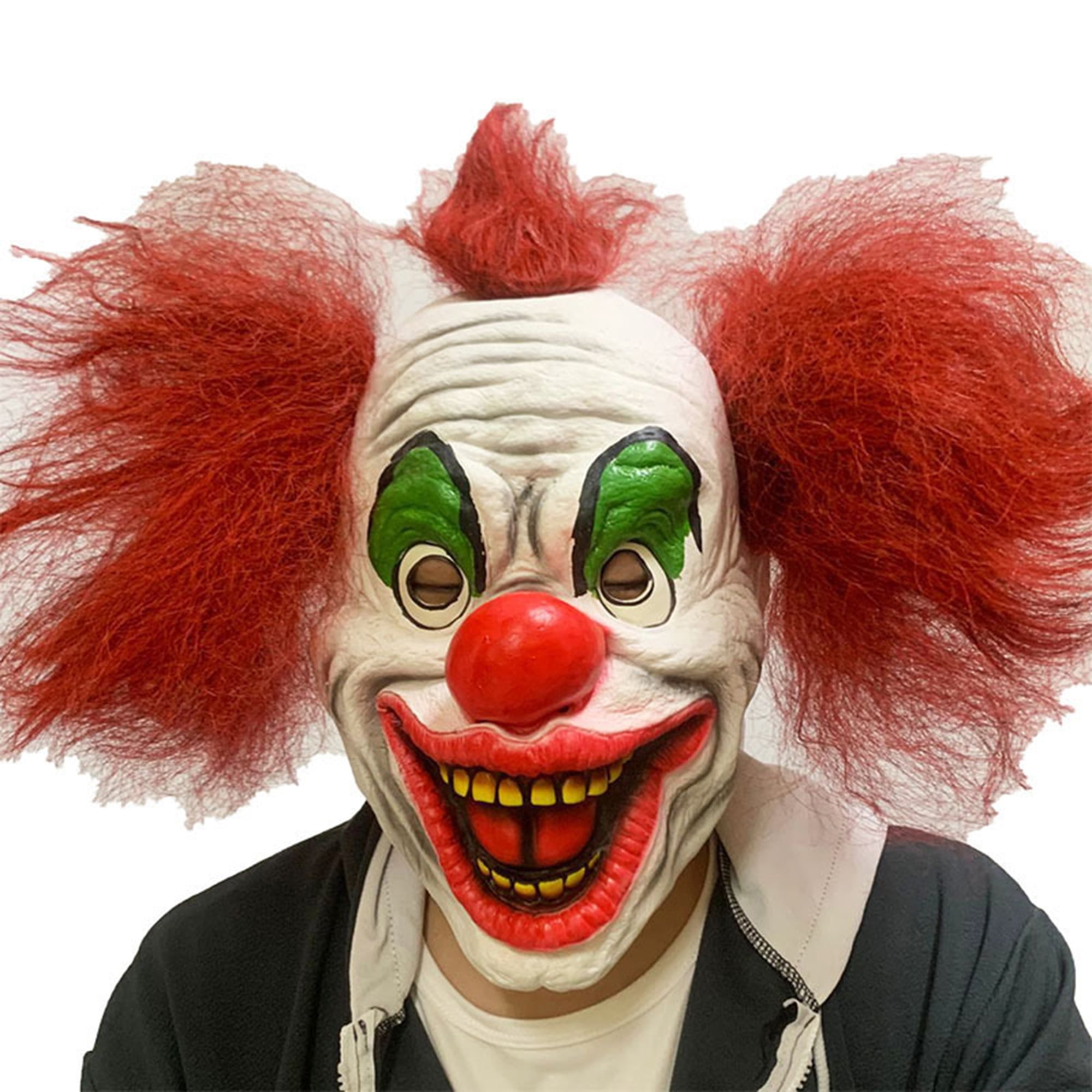 Halloween Clown Decoration, Red Nose Red Hair Wrinkled Human Face Adult