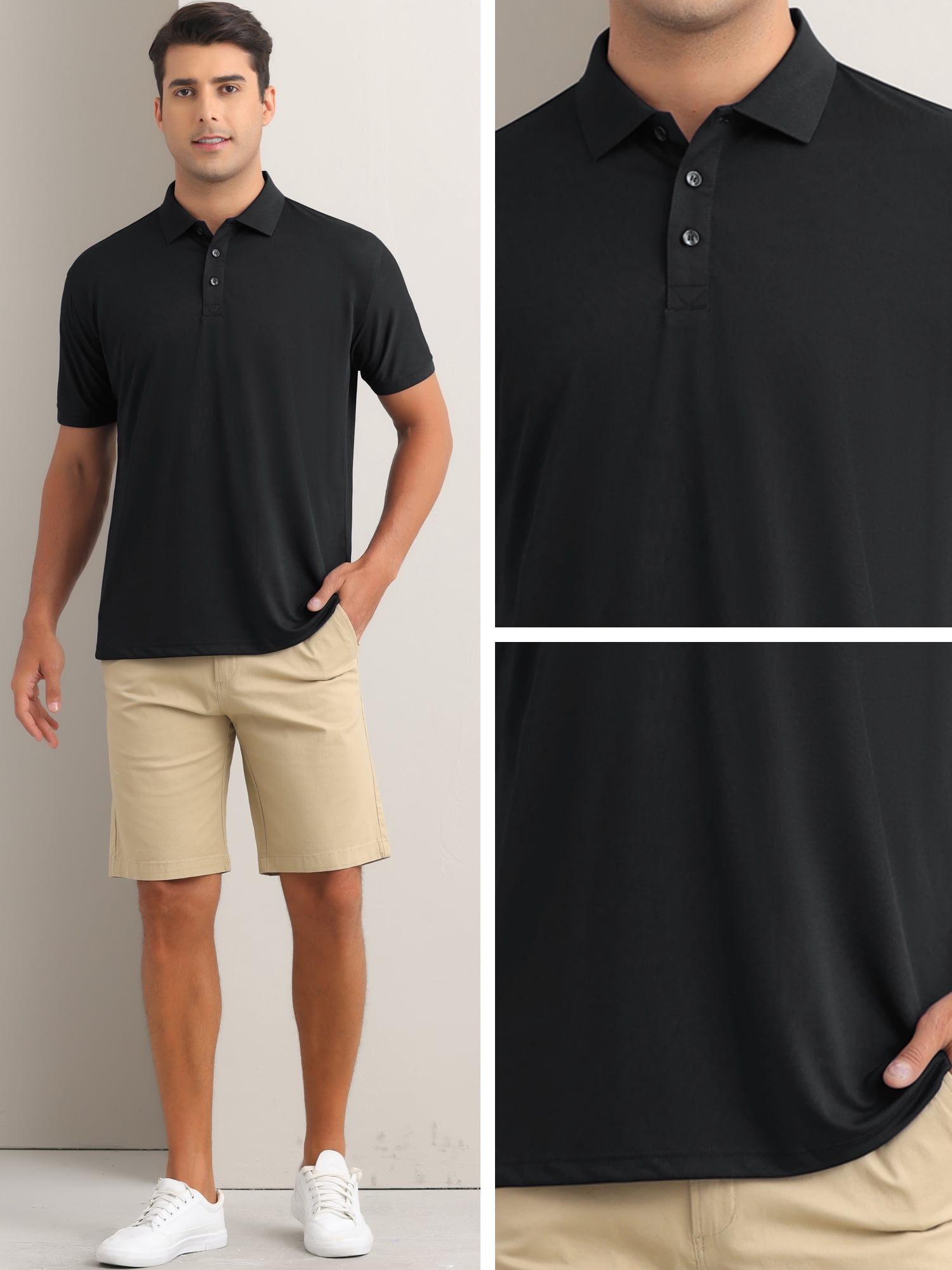DARING DIVA Men's Solid Stretch Short Sleeve Slim Fit Golf Shirt M Black