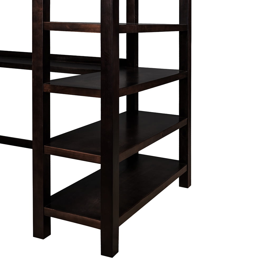 Lowestbest Twin Rubber Wood Loft Bed with Open Storage Shelves and Under-bed Desk, Espresso Lowestbest Twin Rubber Wood Loft Bed with Open Storage Shelves and Under-bed Desk, Espresso