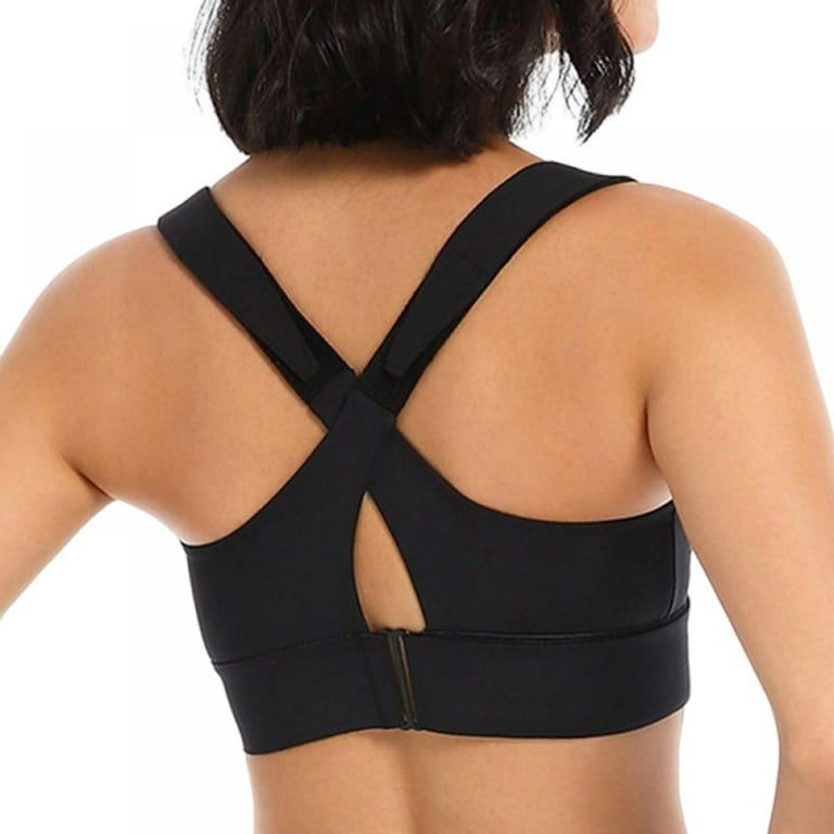 Women Bra Front Zipper High Impact Non-Padded Cross Back Support