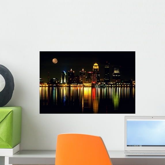 Louisville Ky Nightscape with Wall Mural by Wallmonkeys Peel and Stick Graphic (18 in W x 12 in H) WM201540