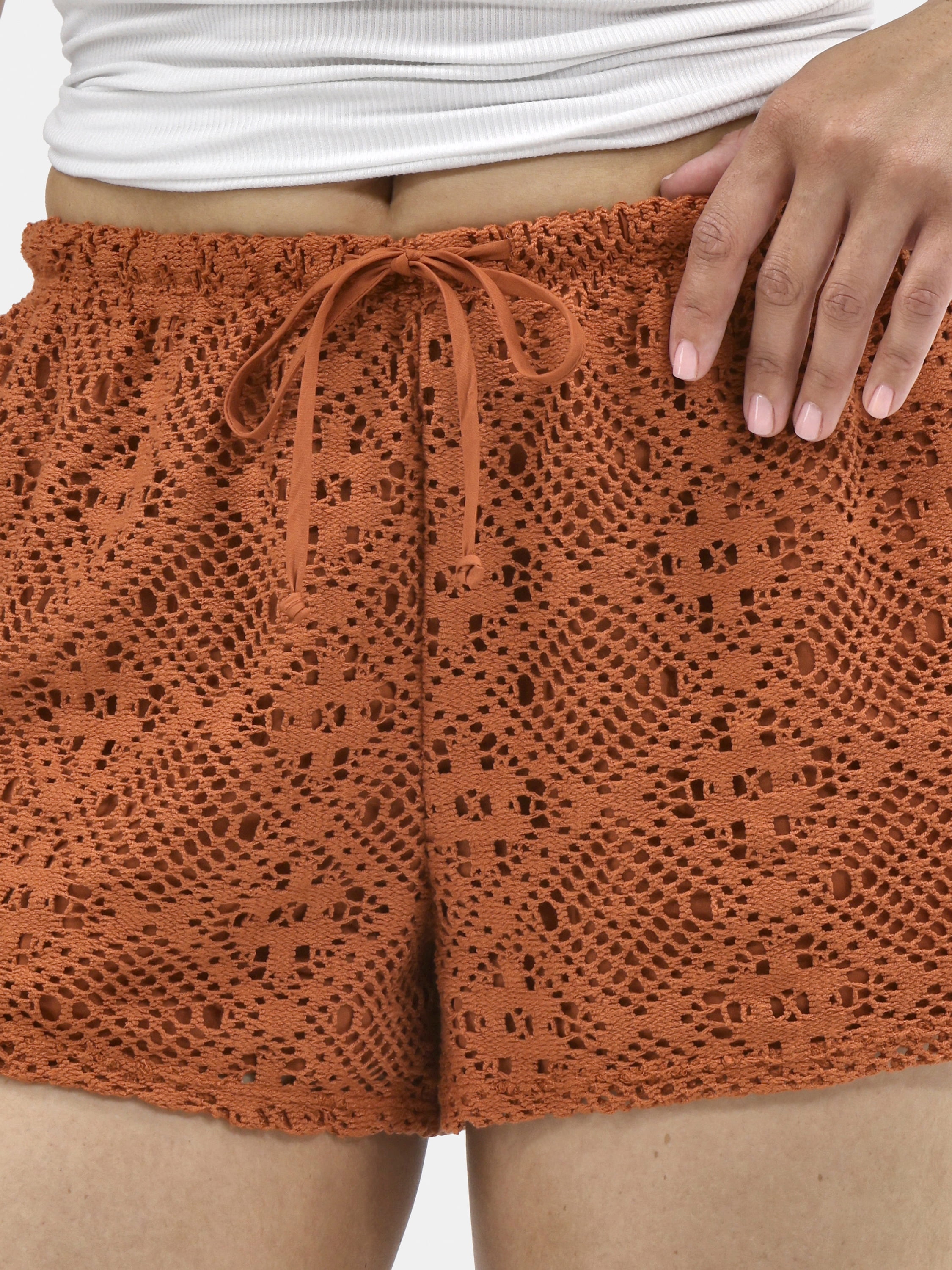 No Boundaries Crochet Drawstring Shorts, 3'' Inseam, Women's