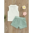 thumbnail image 4 of hirigin Baby Girls 2PCS Pants Suit, Sleeveless Ribbed Plain Lapel Tanks, Plain Short Pants with Waist Belt, Toddler Girls Summer Outfits, 4 of 7
