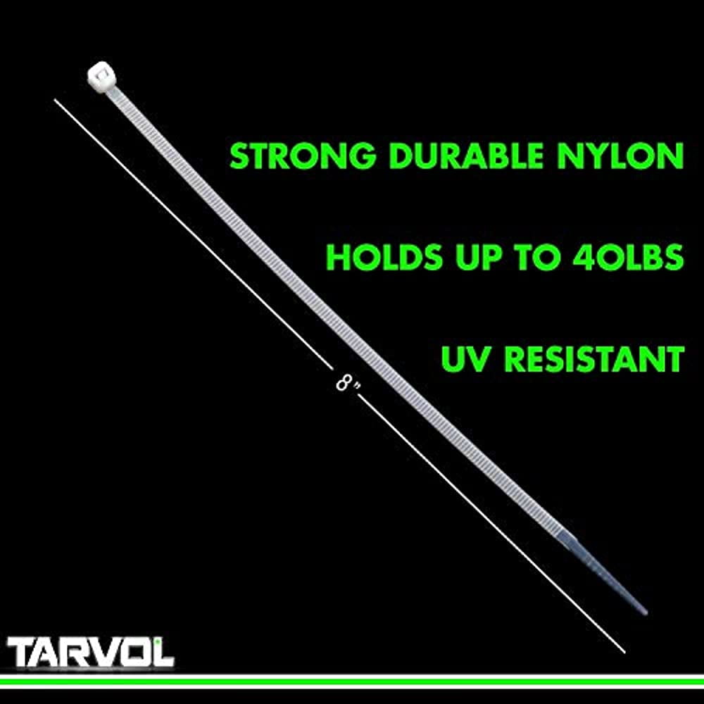8 Inch with Self Locking Cable Ties White Pack of 100 Tarvol Nylon Zip Ties