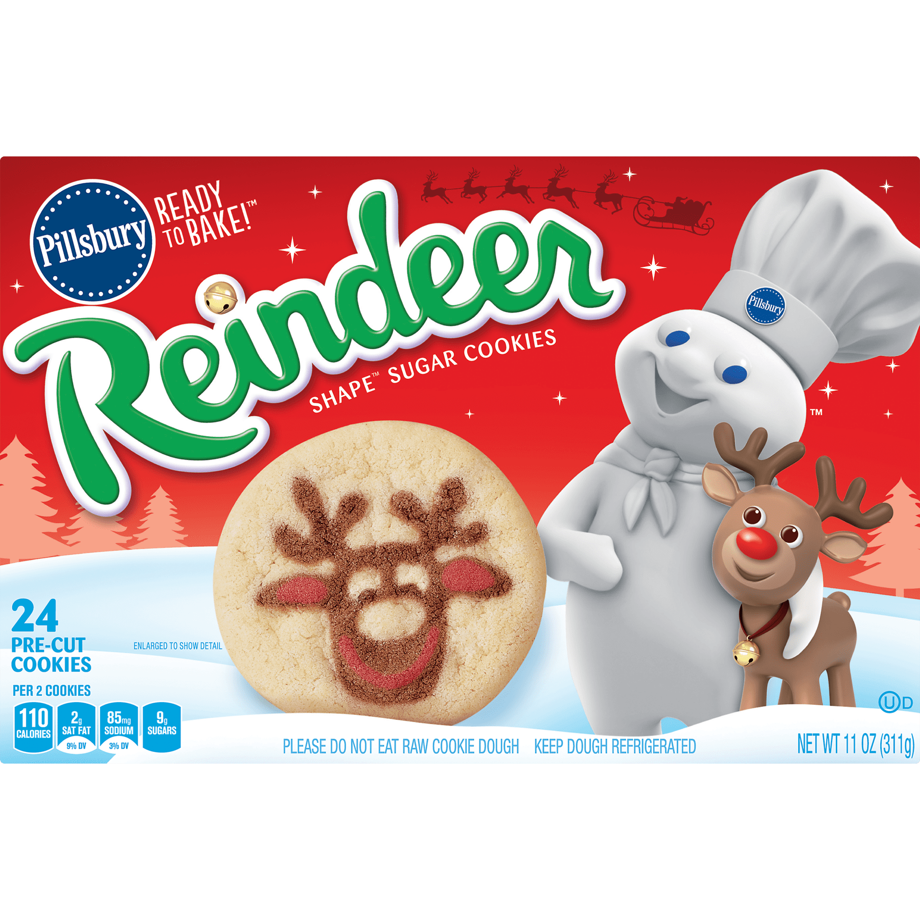 Reindeer Shape Sugar Cookies 11 Oz 24 Count Walmart