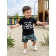 thumbnail image 4 of Miaouyo Toddler Boy Summer Outfit Letter Print Short Sleeve Crew Neck T Shirt Elastic Waist Camouflage Shorts 2 Piece Set, 4 of 9