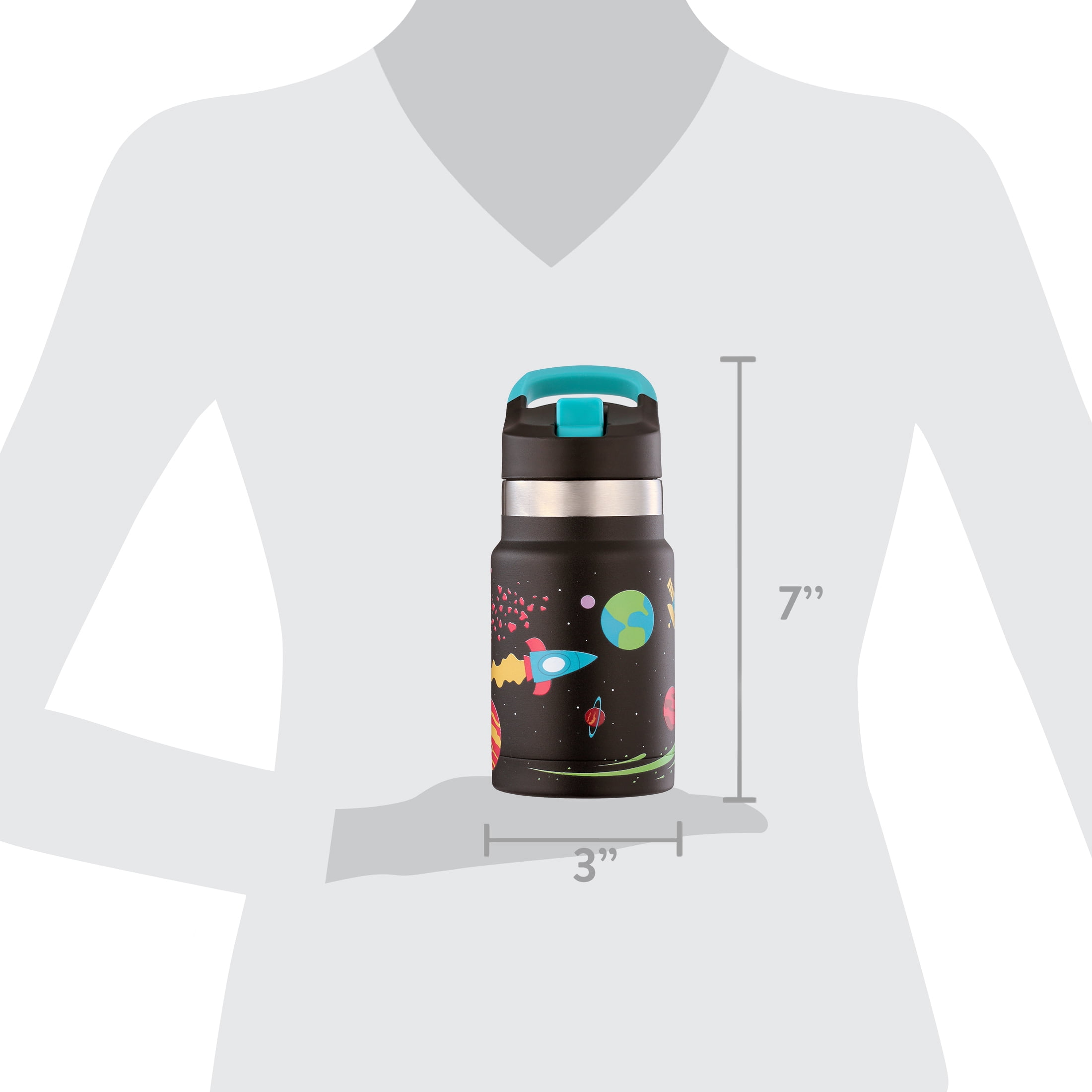 Ozark Trail 12oz Double-Wall Stainless Steel Kid's Flip-Top Bottle – Space-Themed, Spill-Proof & Insulated