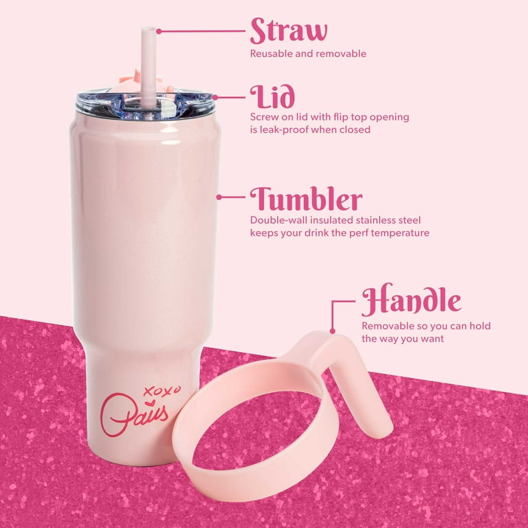 Paris Hilton 40oz Stainless Steel Tumbler with Removable Handle, Reusable  Straw, and Lid, Pink 