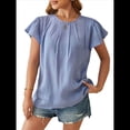 thumbnail image 3 of Blusa Tipo Túnica Holgada Informal Elegante de Verano para Mujer, con Cuello Plisado y Corta Azul XL, 3 of 10