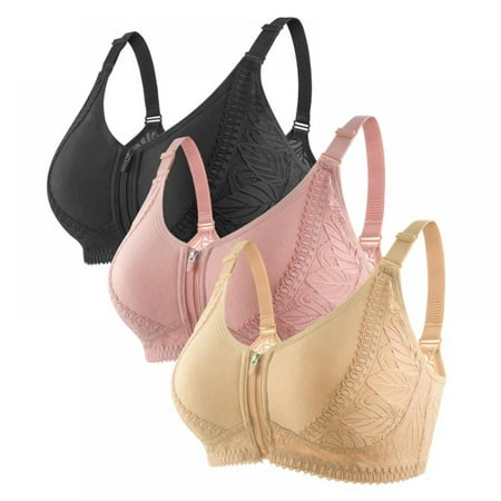 

Women Front Zipper Sports Bra Adjustable Extra-Elastic Seamless Lace Yoga Bra Everyday Bra 3 Pack