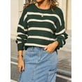 thumbnail image 3 of Striped Sweater Women Fall Winter Clothes Blouses Long Sleeve Crew Neck Knit Pullover Sweater Tops  Green M, 3 of 8