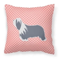 Carolines Treasures BB3617PW1818 Bearded Collie Checkerboard Pink Fabric Decorative Pillow