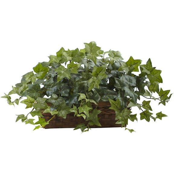 Nearly Natural 12.5" Puff Ivy Artificial Plant with Ledge Basket, Green