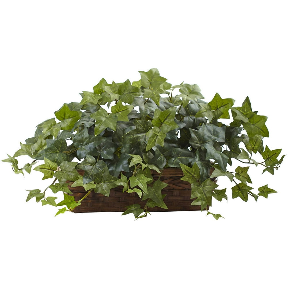 Nearly Natural Puff Ivy Artificial Silk Plant with Ledge Basket, Green