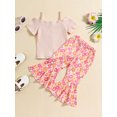 thumbnail image 4 of Aojekbee Kids Girl Summer Outfits Cold Shoulder Short Sleeves Button T-Shirt and Elastic Floral Flare Pants Cute 2 Piece Clothes, 4 of 10