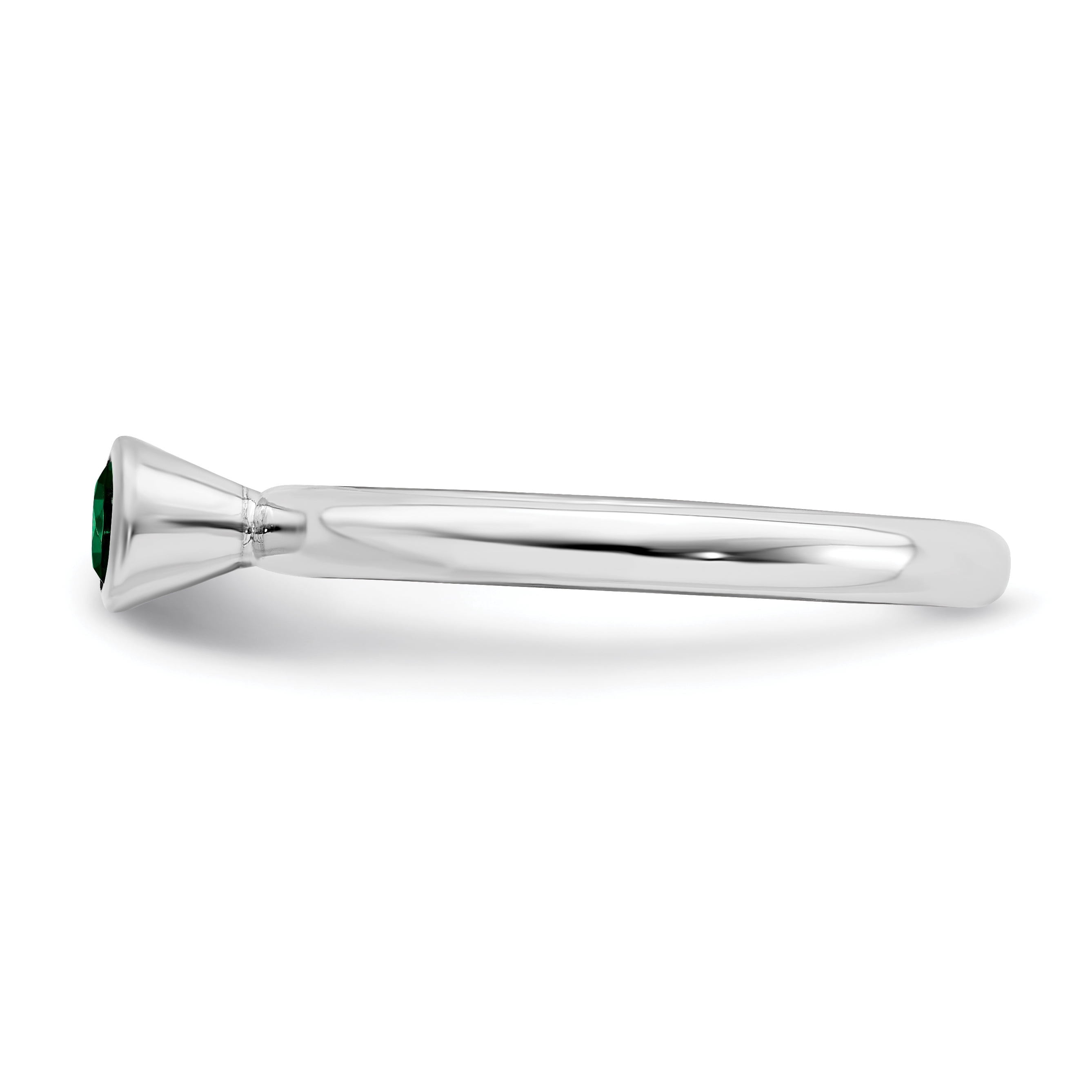 High 4mm Round Created Emerald Sterling Silver Ring