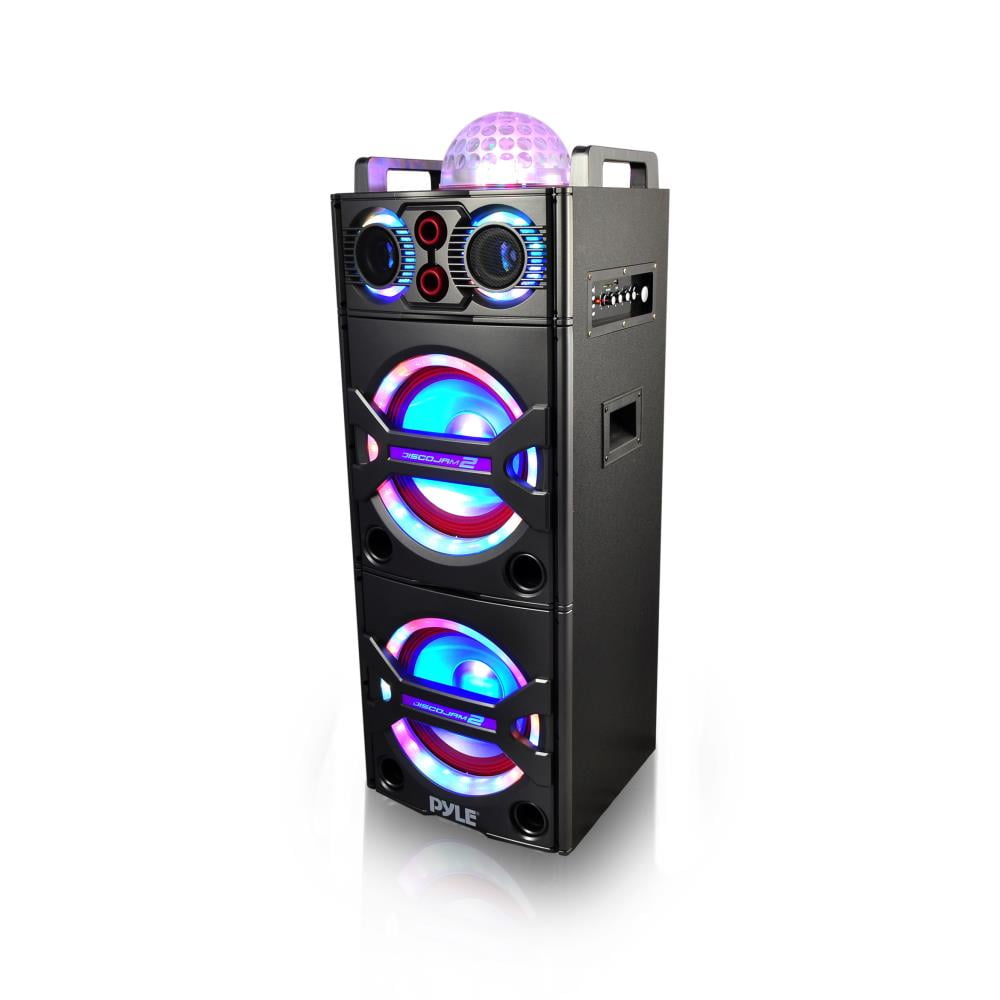 Pyle PSUFM1043BT 200 Watt Portable Outdoor Bluetooth Speaker Karaoke System with Flashing Party Lights and Wireless Microphone Included