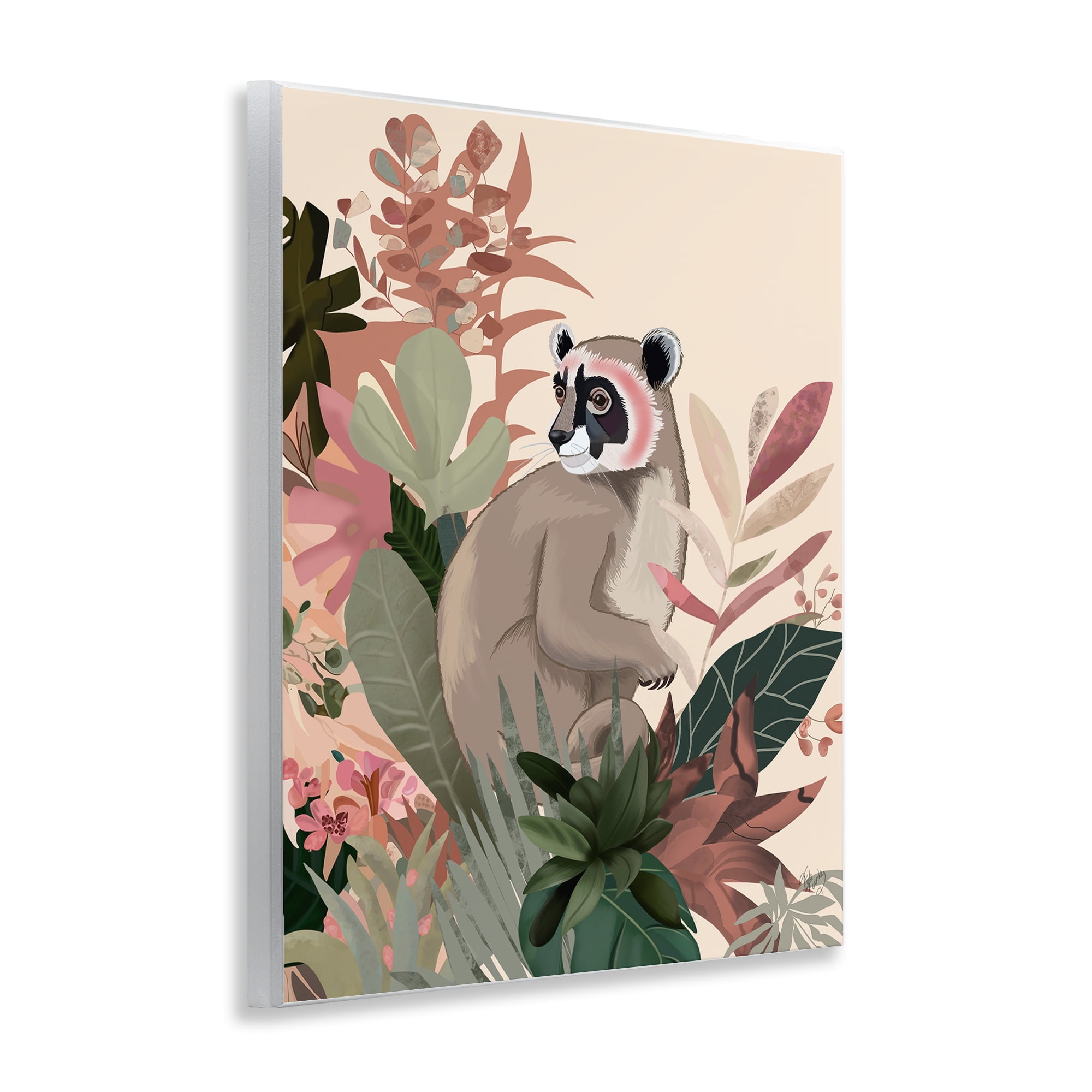 Stupell Industries Lemur & Tropical Plants Animals & Insects Painting Unframed Art Print Wall Art, 11 x 14