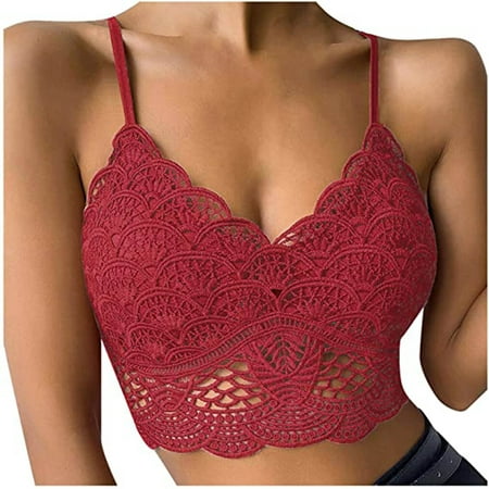 

Black and Friday Deals VERUGU Lace Bras for Women Intimate Vest Crop Wireless Lingerie Sexy V-Neck Solid Lace Underwear Camisole Wine S